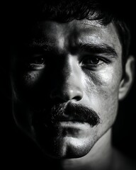 Black and White Portrait with Mustache Focus