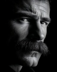 Obraz premium Black and White Portrait with Mustache Focus