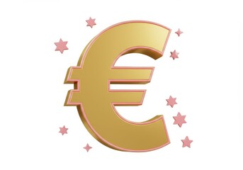 Fototapeta premium 3D Illustration of Golden euro symbol with pink stars isolated on white background
