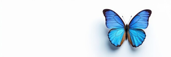 Vibrant blue butterfly with colorful wings on pure white , animal, butterfly wings