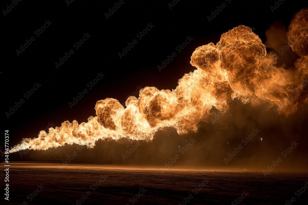 Leinwandbilder flames erupt in dramatic display during a controlled burn event at night in an open field