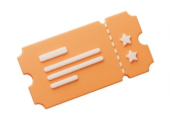 3D Illustration of Orange ticket with white details isolated on white background close up
