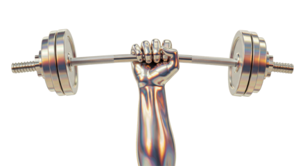 Isolated Metallic Robotic Hand Lifting Heavy Barbell Symbolizing Strength and Power