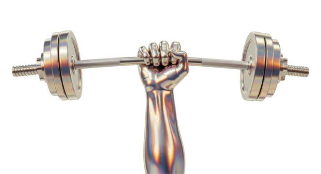 Isolated Metallic Robotic Hand Lifting Heavy Barbell Symbolizing Strength and Power