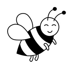 Cute bee sketch on isolated background. Honeybee hand drawn vector doodle in line art style. Food, animals, apiary, honey production. Design for card, sign, logo, sticker, print, paper, label