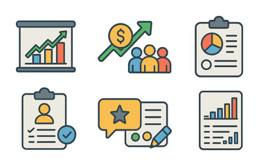 Business and data flat icons set &ndash; analytics, reports, statistics symbols
