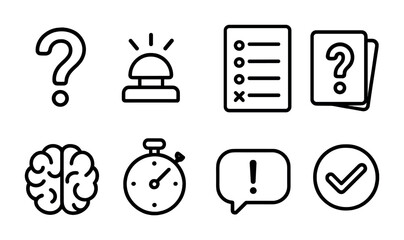 Trivia and quiz outline icons set – question, game, knowledge symbols