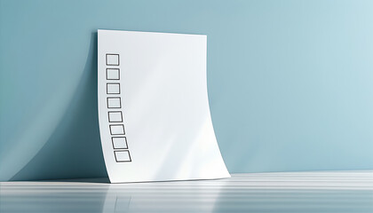 Blank checklist paper with empty boxes for organization and planning on minimalist background with copy space