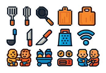 Cute kitchen tools and baby icons for design projects