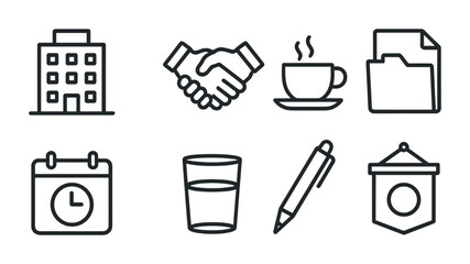 Business and office outline icons set – linear, sleek, corporate symbols for productivity