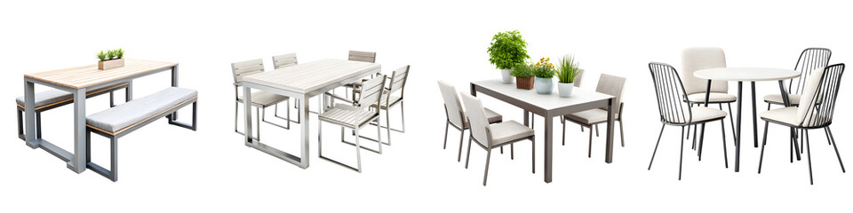 Fototapeta premium A cohesive collection of contemporary dining tables chairs and benches that create a harmonious and inviting space for gathering and entertaining