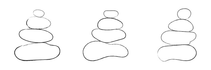 Balanced Zen stone logo template Vector Zen yoga stones stack or spa pebbles black and white graphic line illustration. Vector Illustration .EPS 10 . 