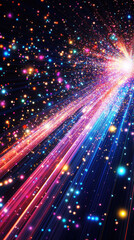 Obraz premium Dynamic vibrant long exposure image of a colorful cosmic space explosion with bright stars and light streaks in deep black background