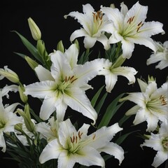 Elegant white lilies against a stark black backdrop , picture, object