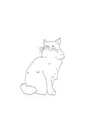Line vector illustration of a cat sitting 