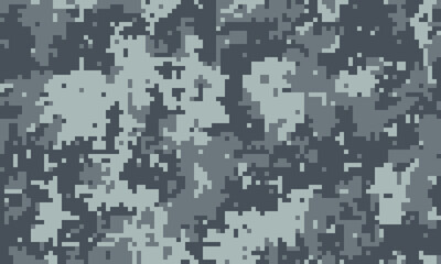 Abstract digital camouflage pattern in shades of grey.  Perfect for backgrounds, textiles, or militarythemed designs.  The pixelated texture adds a modern, technological feel.