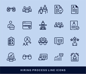 Hiring Process Line Icons. Recruitment, Job Application, Interview, Candidate Selection Vector Set