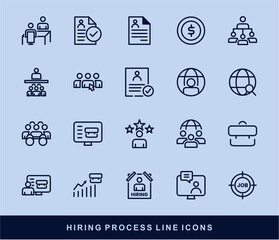 Hiring Process Line Icons. Recruitment, Job Application, Interview, Candidate Selection Vector Set