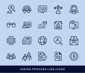 Fototapeta premium Hiring Process Line Icons. Recruitment, Job Application, Interview, Candidate Selection Vector Set