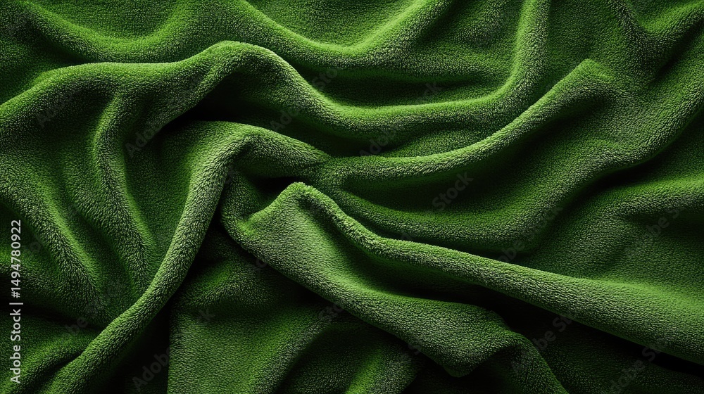 Poster deep emerald green velvet surface with plush texture and soft directional lighting