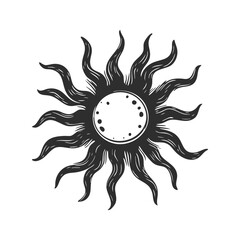 Sun With Wavy Rays Silhouette Illustration. Celestial Symbolism And Mystical Design Isolated Vector Illustration