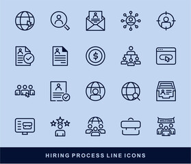Hiring Process Line Icons. Recruitment, Job Application, Interview, Candidate Selection Vector Set