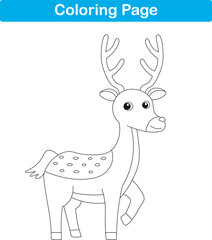 Funny cartoon deer. Coloring pages. Vector illustration