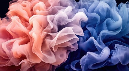 Abstract swirling colors, coral, blue, white hues blend