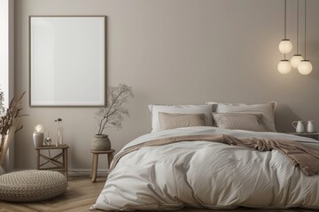 Cozy Bedroom Interior with Natural Elements and Modern Lighting