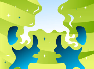 human head mind argument fantasy concept illustration in flat gradient trendy background