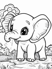Baby Elephant Coloring Page Line Drawing