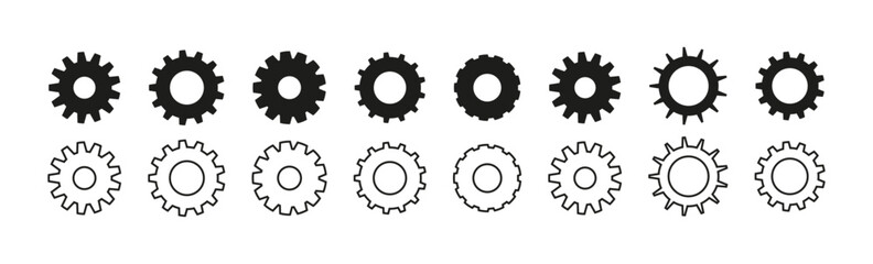 Gear work function with industry automation. Business technology symbols and progress concept. Flat vector illustration isolated on white background.