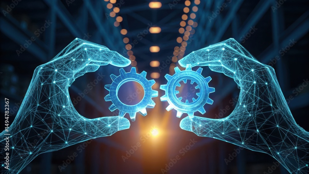 Aufkleber Hands Reconstructing a Broken Gear in a High-Tech Environment