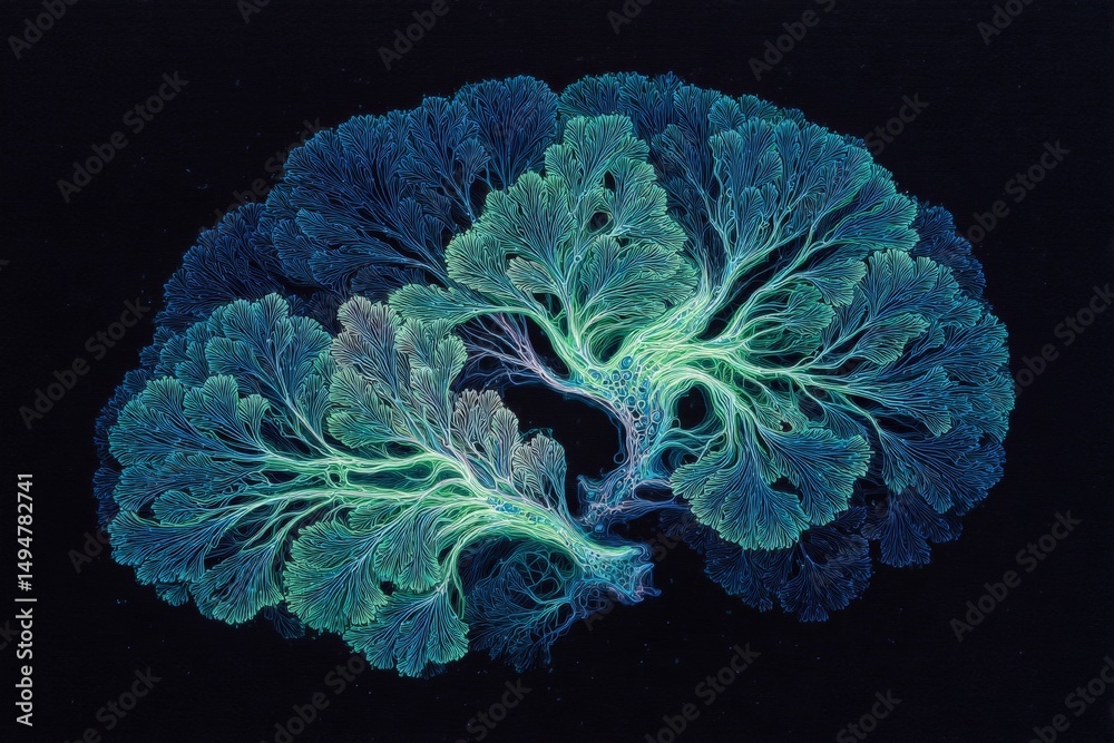 Aufkleber Intricate design of a neural network resembling a brain on a dark background