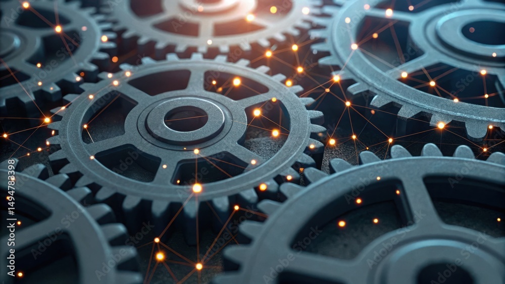 Aufkleber Interlocking Gears with Glowing Lights Creating a Dynamic Effect