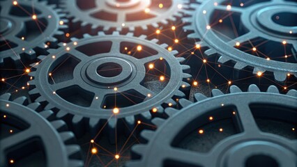 Interlocking Gears with Glowing Lights Creating a Dynamic Effect