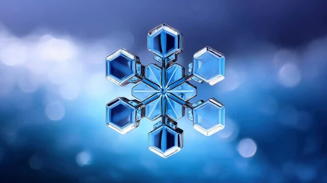 Crystal snowflake blue background with winter cold icy abstract geometric shiny macro details, featuring blue geometric snowflake crystal and clear ice modern abstract design, with shiny metallic