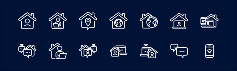 Remote Work Line Icons . Freelancer Work from Home, Video Call, Online Meeting, Teleconference Vector Set