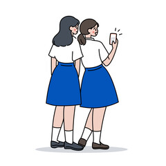 自撮りする女子高生の後ろ姿