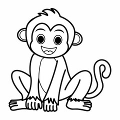 Obraz premium A cute and smiling monkey sitting happily, illustrated in simple line art.