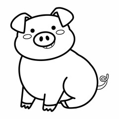 A friendly pig with a happy expression, drawn in clean black and white.