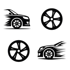 Set of Fast Racing Wheel Icon Motorsport Vehicle Driving Motor Race Tire Sport Car Motorbike Motion Competition Transport Vector Illustration