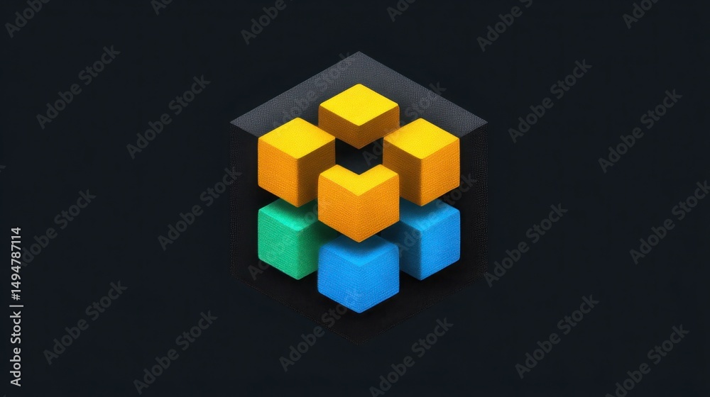 Poster a cube on a black background representing blockchain technology for collaborative grant management s