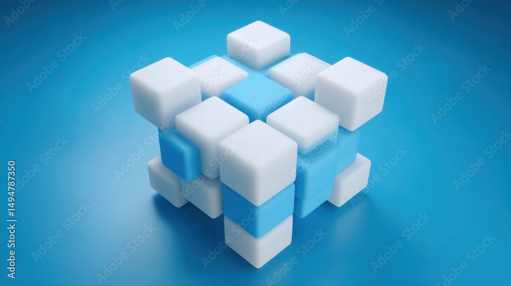 Poster a single cube depicting concept of decentralized subsidy issuance model within blockchain technology