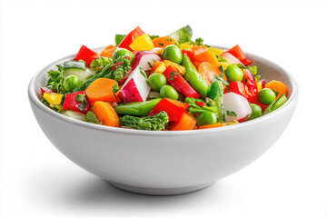Bowl of fresh colorful salad with vegetables isolated on a white background