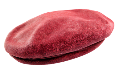 A red beret hat on a white background, with a transparent PNG format.