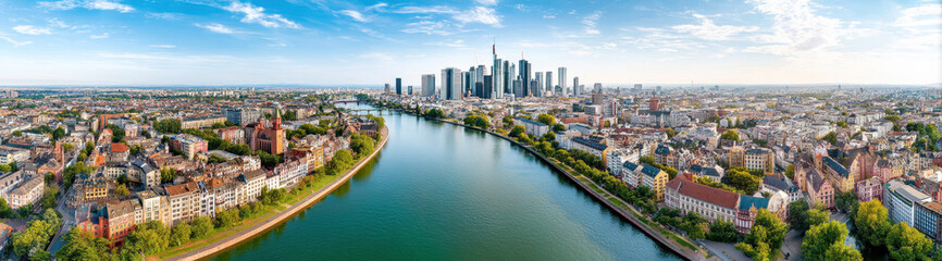 Fototapeta premium Aerial panorama of the cityscape with river and modern skyline