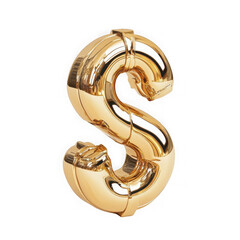 Golden letter s isolated on transparent background