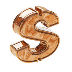 Golden letter s, uppercase isolated on transparent background