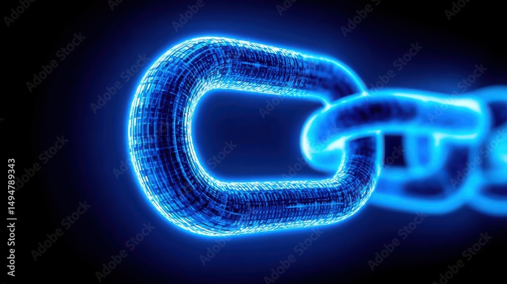 Poster blue chain with the letter c symbolizing a blockchain secured project milestone ledger icon concept 